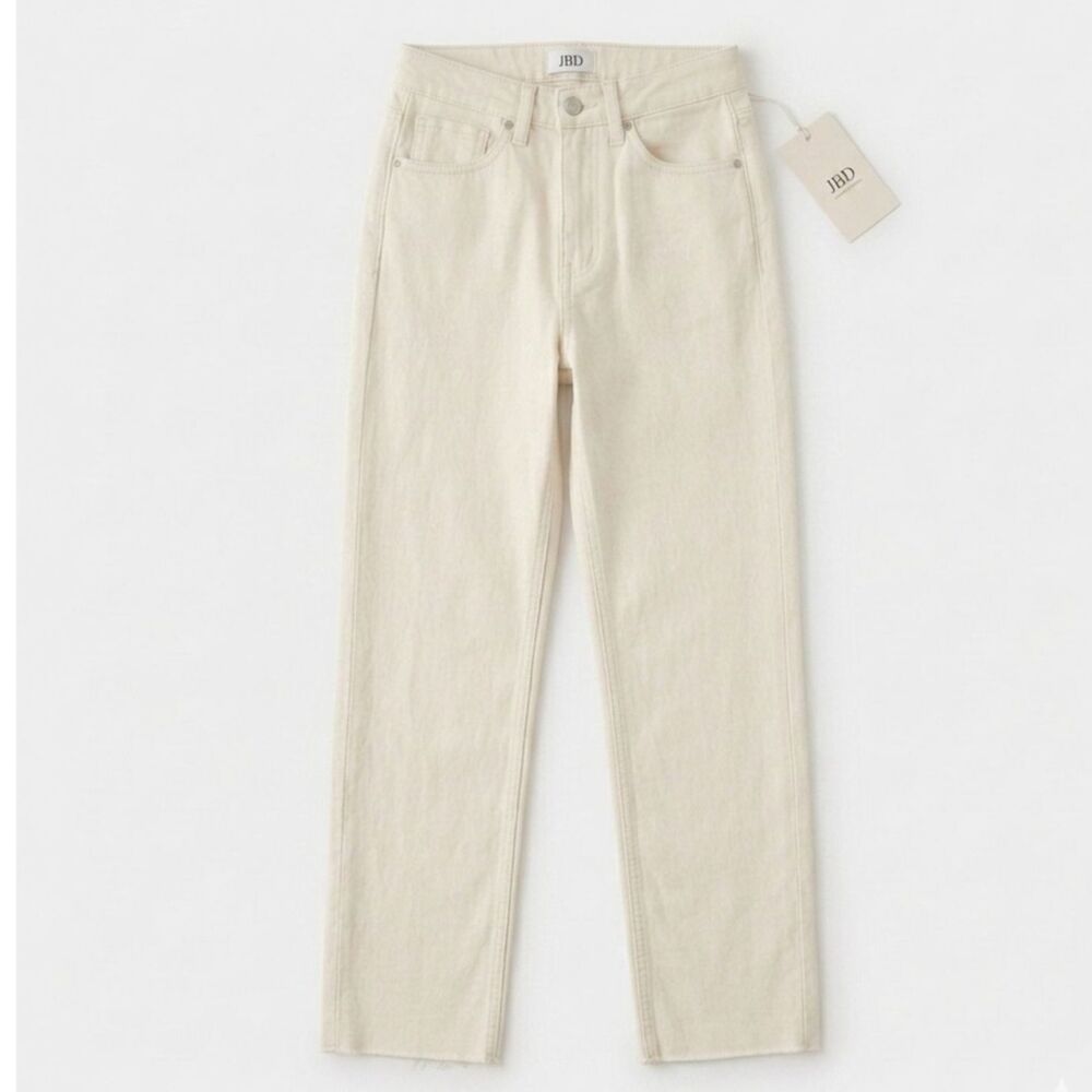 JBD Just Black straight leg jeans 26 cream off white high waist raw hem